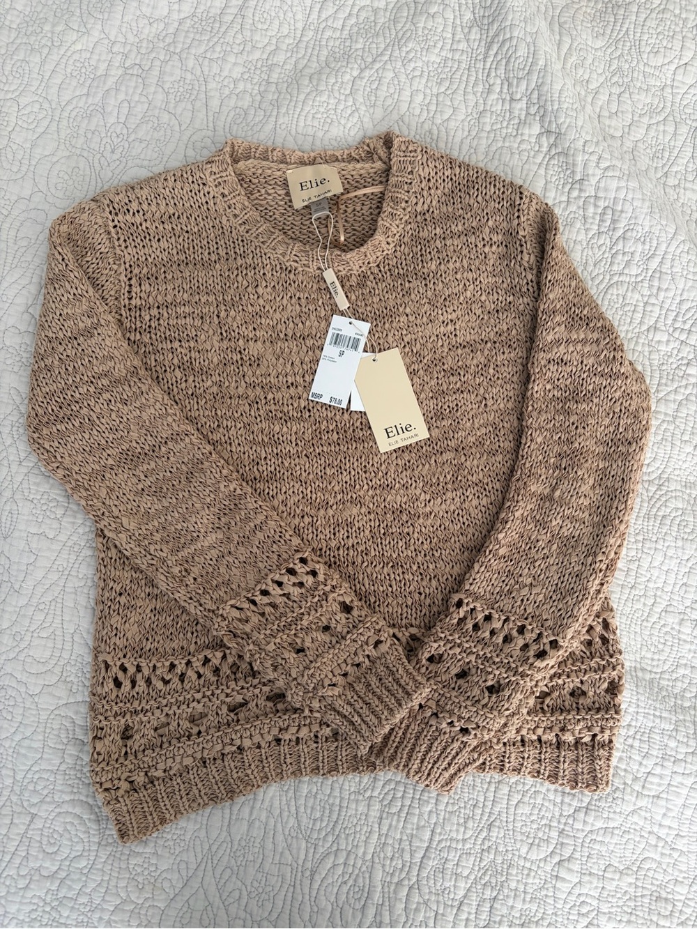 NWT! Elie Tahari Open-Knit Crewneck Sweater. Size S